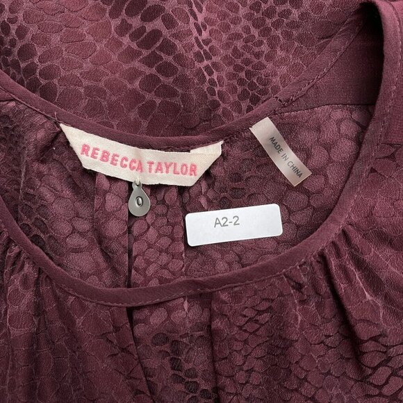 Rebecca Taylor Silk Keyhole Neck Crocodile Long Sleeve Blouse Purple Women M - Picture 7 of 12